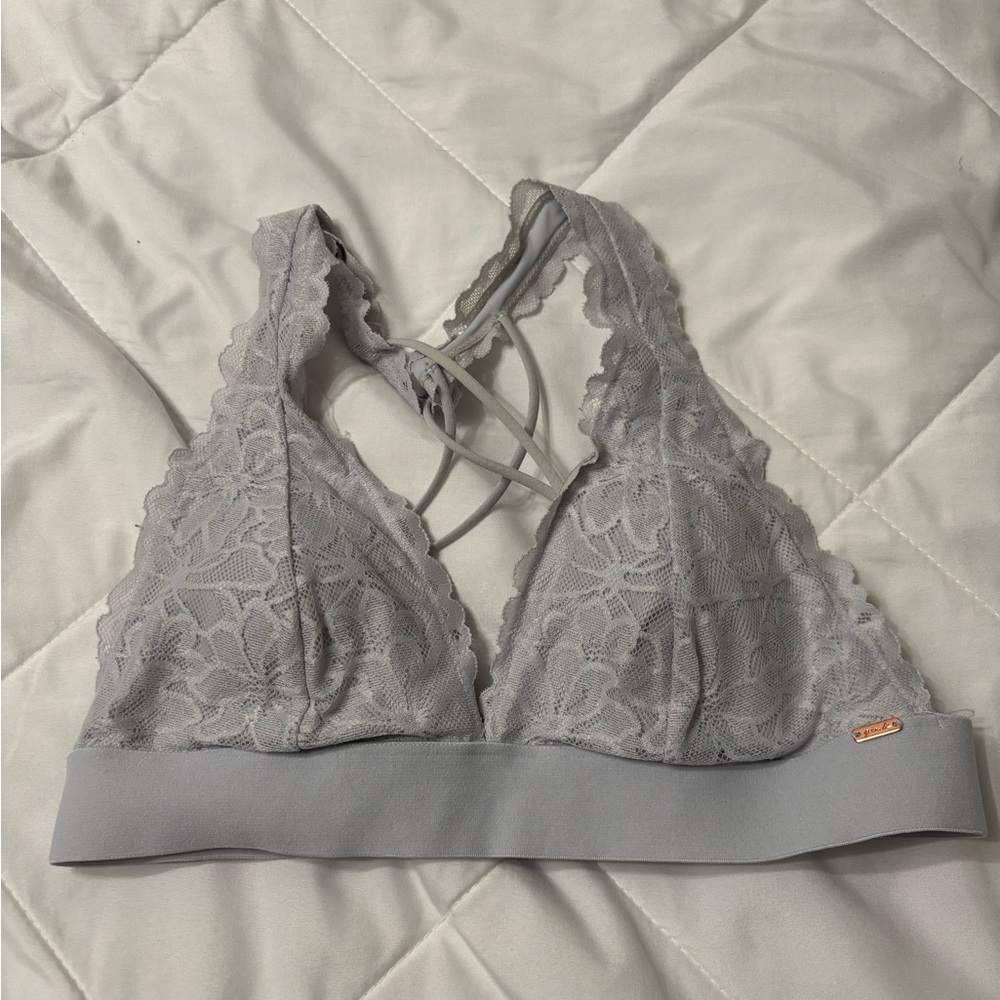 Lace Bralette with Strappy Back - Light Gray/Blue
